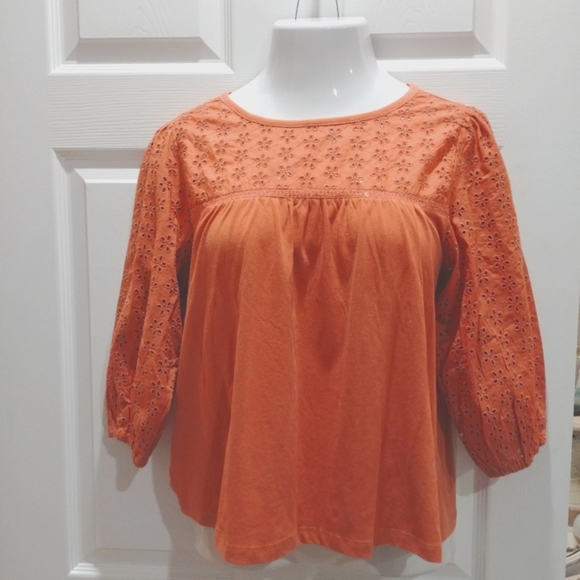 J. Crew Tops - NWT J. Crew eyelet 3/4 sleeves boxy orange eyelet blouse size Small